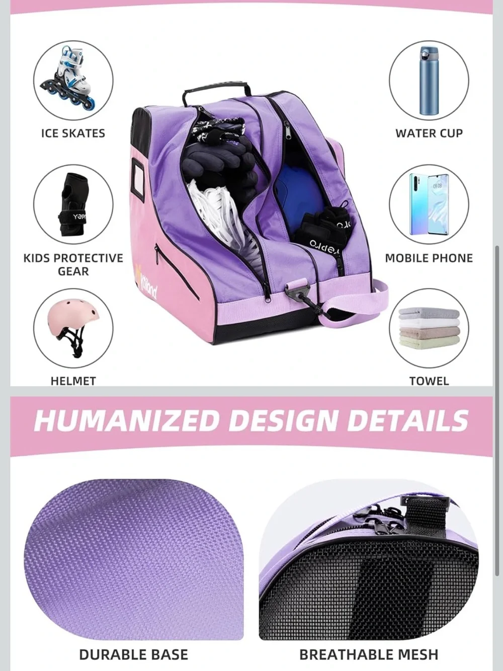 Pink & Purple Triple Skate Bag - Youth Storage Carrier